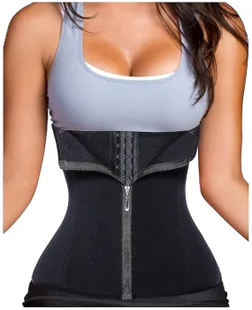 3 Clip1 Zip 6 Steel Boned Waist Trainer Corset Sport Workout Body Shaper Tummy Control Negro-l