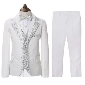 Allthemen Boys 4-Piece bordado solapa con muescas Slim Fit Suit con cuello dorado (Blazer & Pants & Vest & Bow Tie)