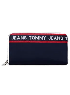 billetera tommy jeans logo tape azul para mujer