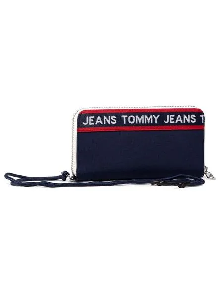 billetera tommy jeans logo tape azul para mujer