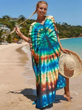 Bohemian printed red v-neck batwing sleeve dress summer for women casual beachwear kaftan half sleeve maxi dresses q1342-27