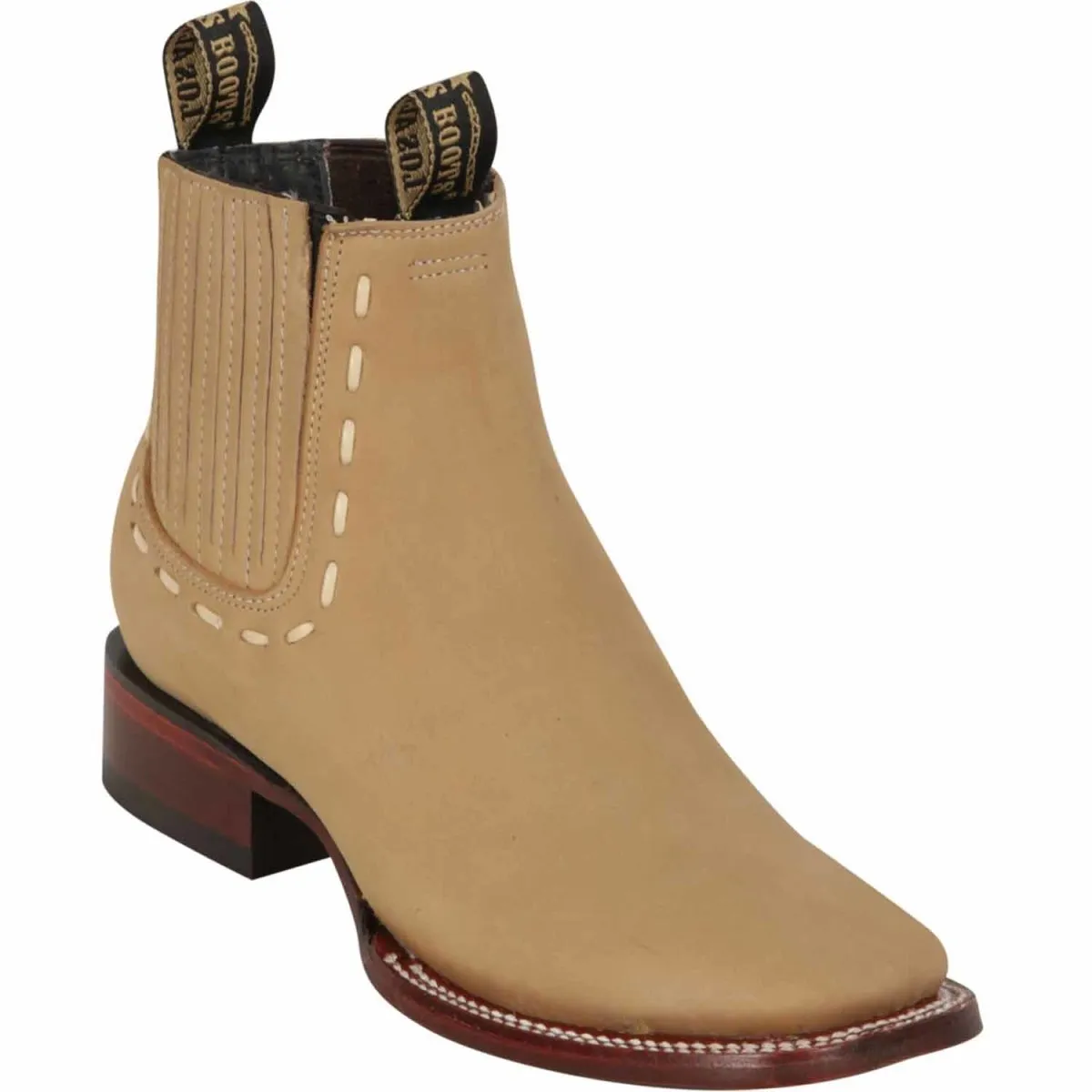 Botines Charros de Gamuza Punta Cuadrada para Mujer Color Arena LAB-32B6311