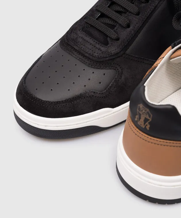 Brunello Cucinelli Black leather sneakers with logo emblem