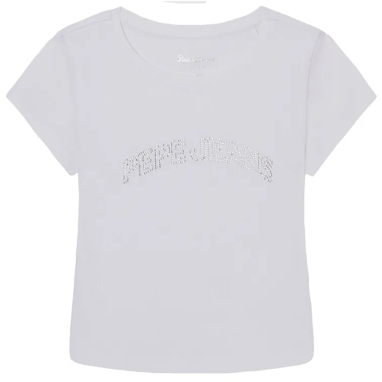 CAMISETA FIT CROPPED LOGO STRASS NIÑA PEPE JEANS