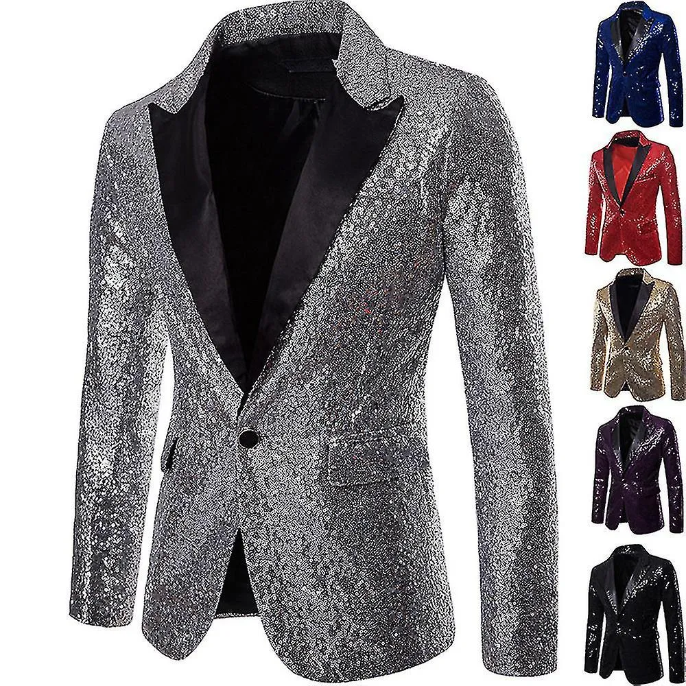 Chaqueta de traje de lentejuelas para hombre Blazer One Button Luxury Party Dinner Prom Tuxedo