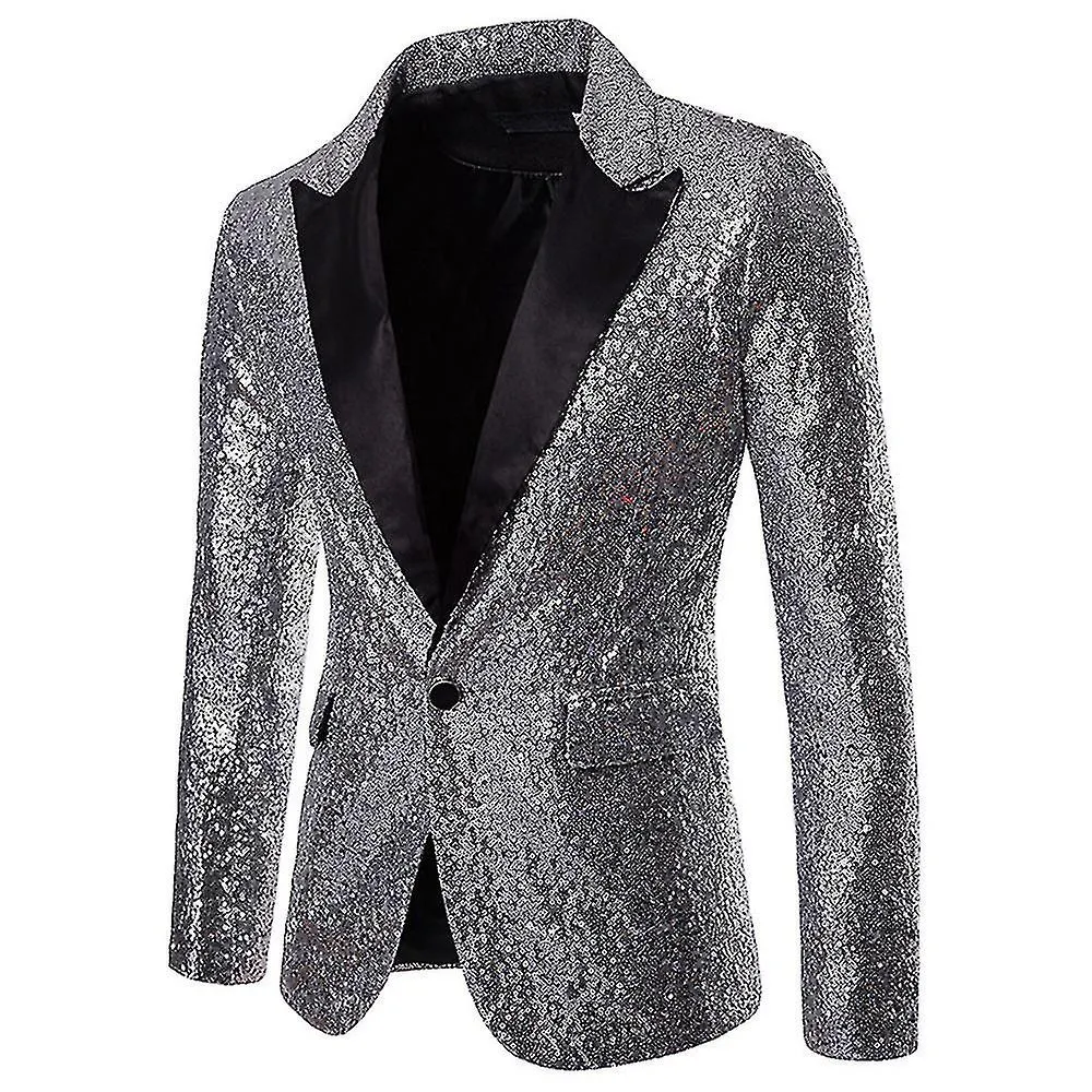 Chaqueta de traje de lentejuelas para hombre Blazer One Button Luxury Party Dinner Prom Tuxedo