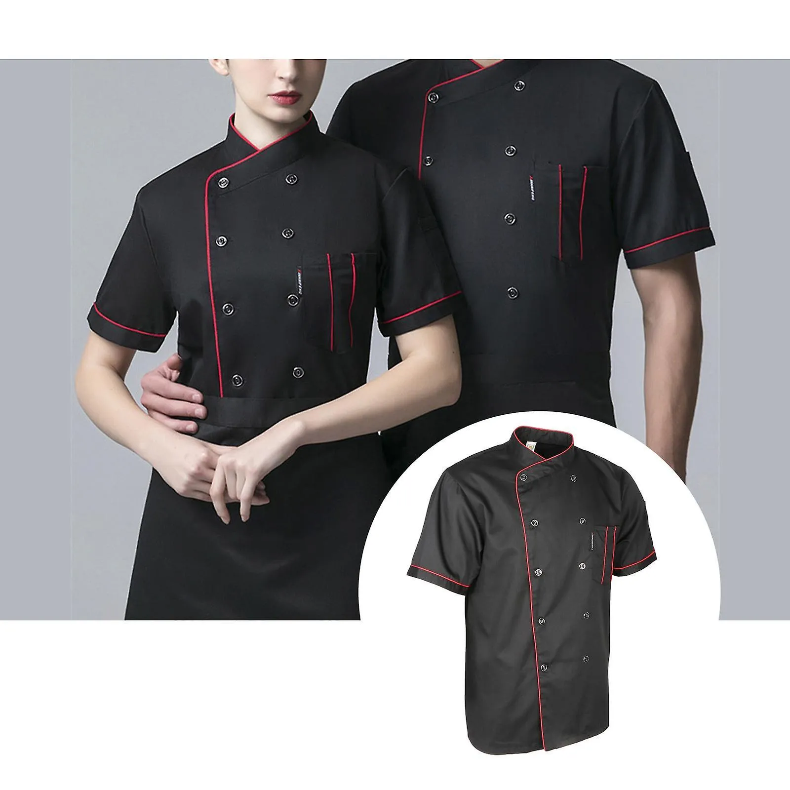 Chef Jacket Uniform Short Sleeve Breathable Apparel Pocket Cooking Kitchen Xxl