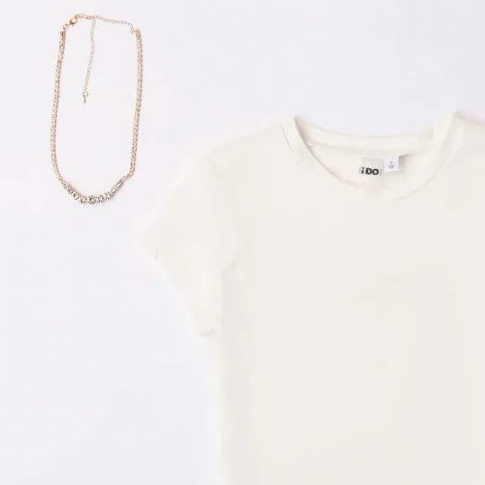 Conjunto niña iDO camiseta con collar y pantalón plisado