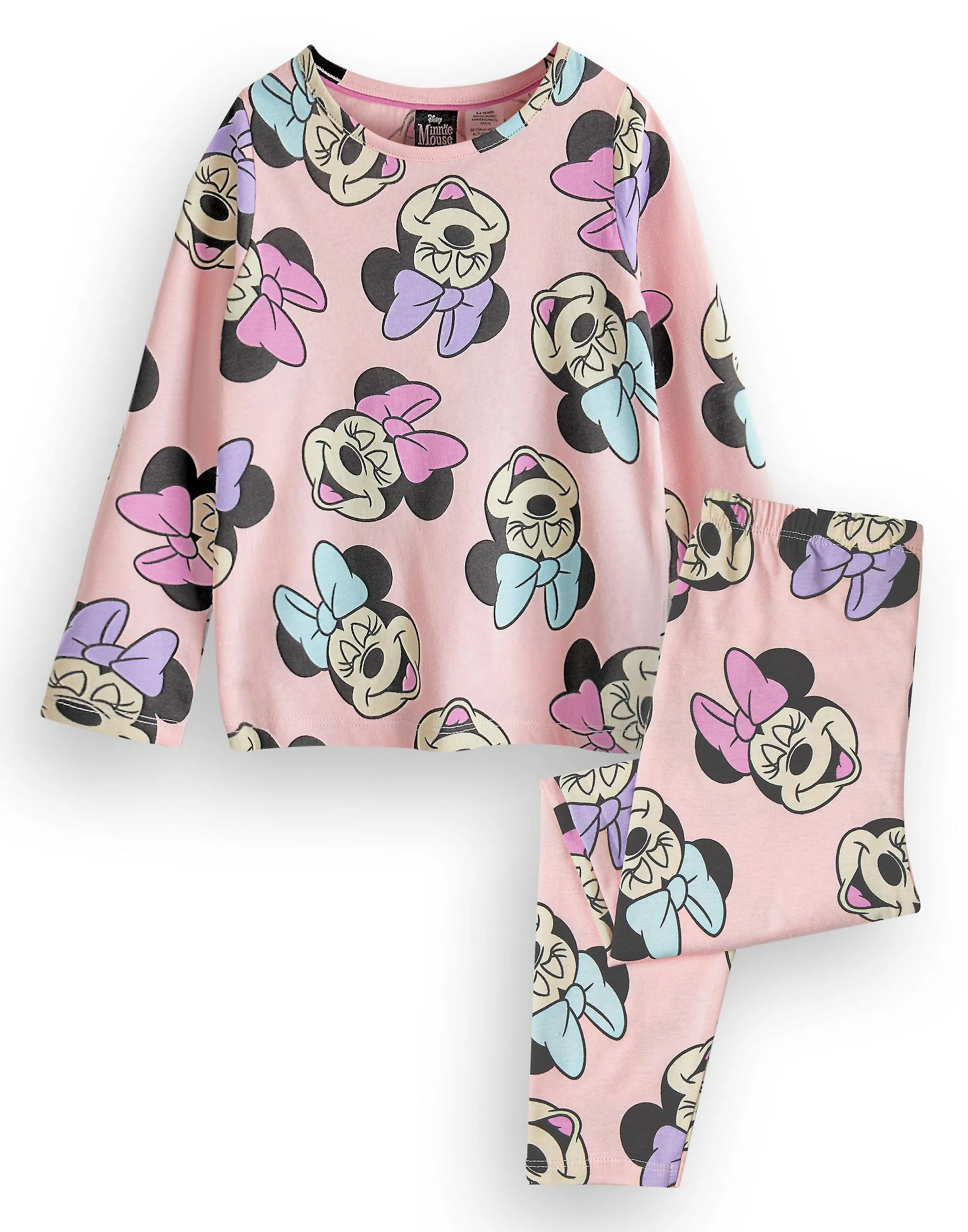 Disney Girls Long Sleeve Long Leg Pyjama Set Pink Minnie All Over Print