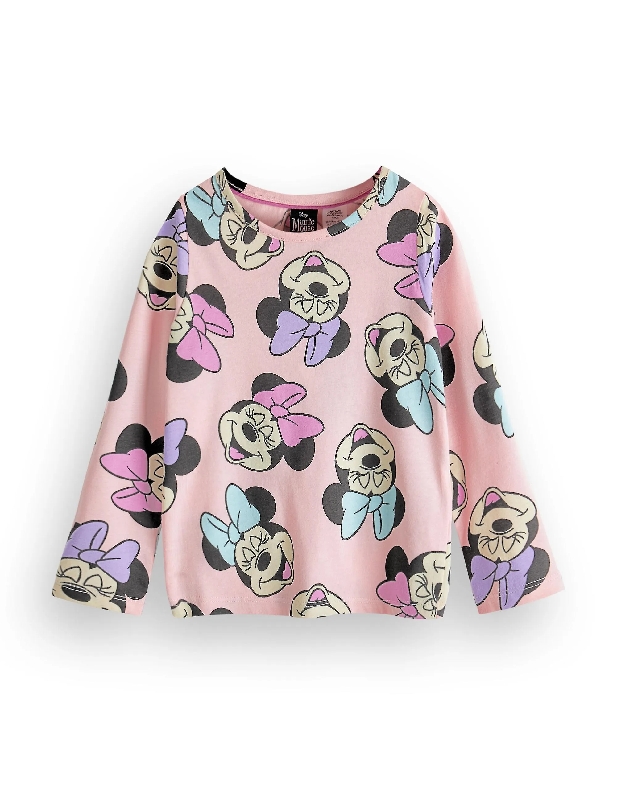 Disney Girls Long Sleeve Long Leg Pyjama Set Pink Minnie All Over Print