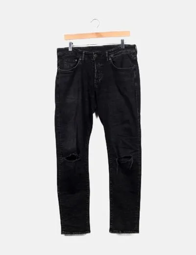 H&M Jeans denim negro efecto desgastado ripped