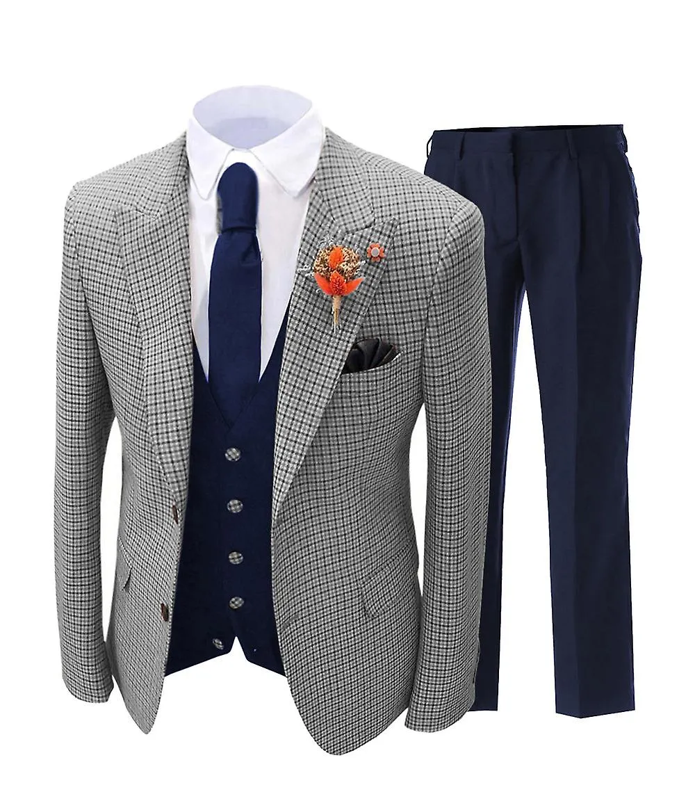 High Quality 5xl (blazer + Vest + Trousers) Men's Plaid British Style Casual Fashion Elegant Wedding Gentleman Suit Three Pi