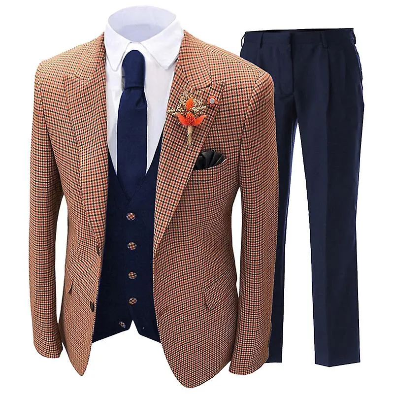 High Quality 5xl (blazer + Vest + Trousers) Men's Plaid British Style Casual Fashion Elegant Wedding Gentleman Suit Three Pi