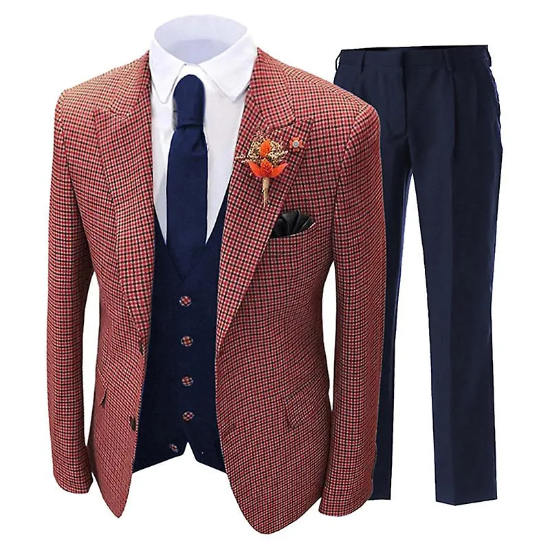 High Quality 5xl (blazer + Vest + Trousers) Men's Plaid British Style Casual Fashion Elegant Wedding Gentleman Suit Three Pi