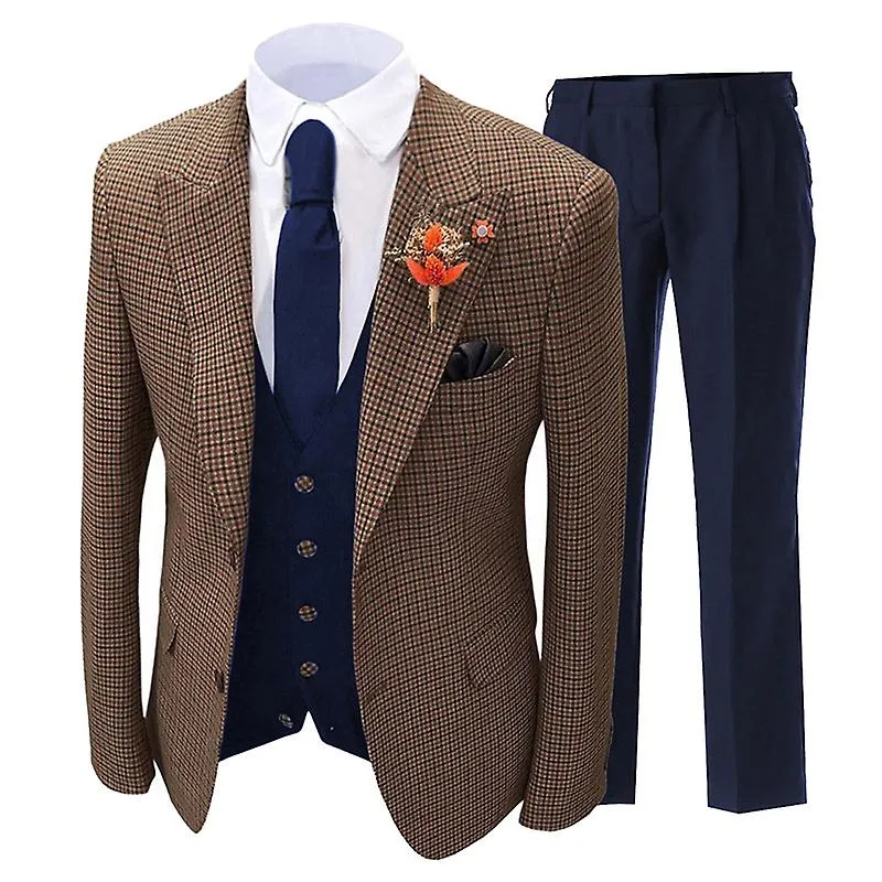 High Quality 5xl (blazer + Vest + Trousers) Men's Plaid British Style Casual Fashion Elegant Wedding Gentleman Suit Three Pi