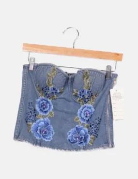 Ja.moda Corset denim bordado floral