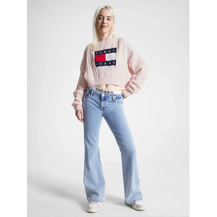 JERSEY CROPPED DE PUNTO TRENZADO CON LOGO MUJER TOMMY JEANS