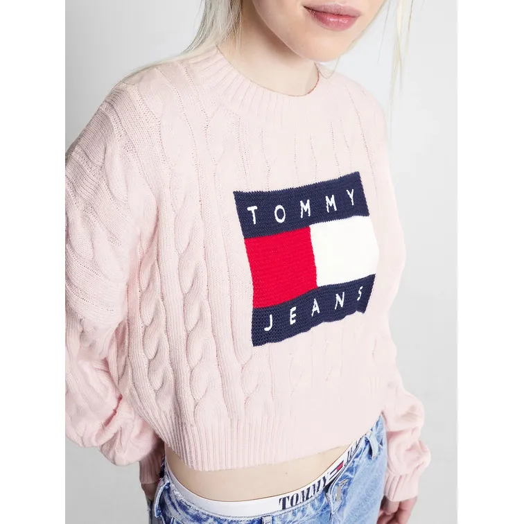 JERSEY CROPPED DE PUNTO TRENZADO CON LOGO MUJER TOMMY JEANS