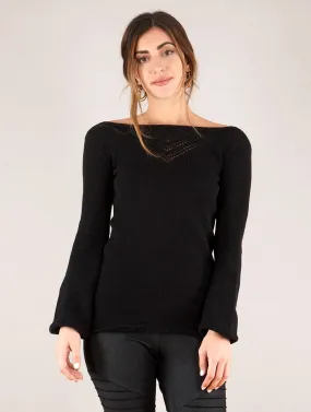 Jersey de punto con cuello barco abierto Endaria, Negro