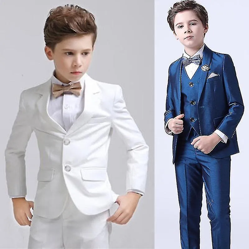 Kids Boys White Blazer Vest Pants 3pcs Set Children Baptism Wedding Prom Suit Boy Elegant Dress Teenager Party Costume3pcs Coat 