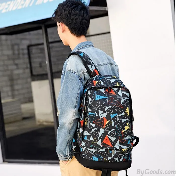Leisure Mountaineering Travel Basketball Bag School Backpack Triangle Print Oxford Male Outdoor Large Capacity Backpack 