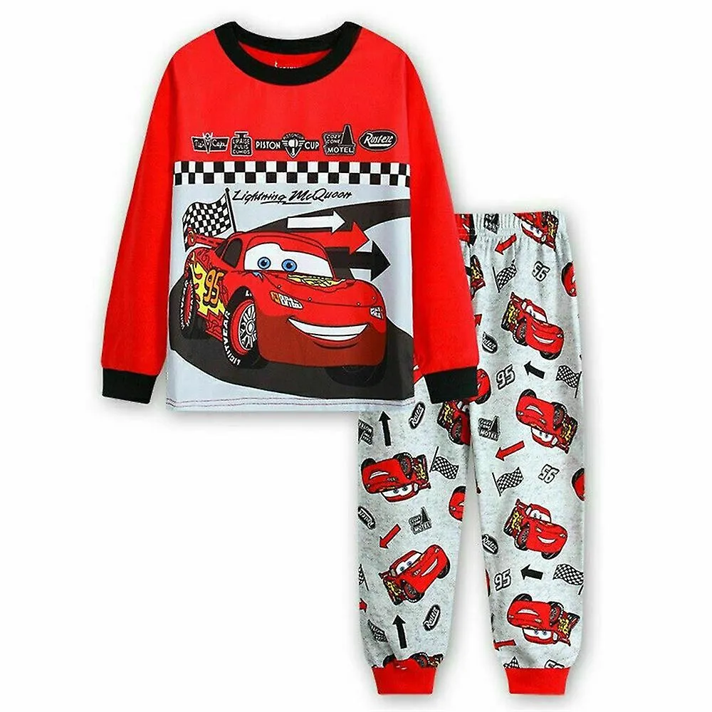 Lightning Mcqueen Print Boys Kids Pyjamas Set Long Sleeve T-shirt Jogger Pants Nightwear Sleepwear