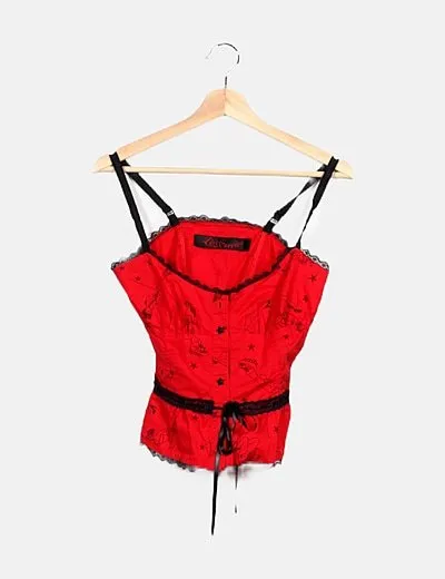 Lip Service Corset rojo estampado