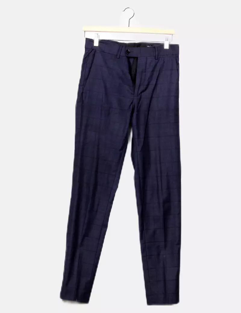 Mango Pantalón azul marino cuadros