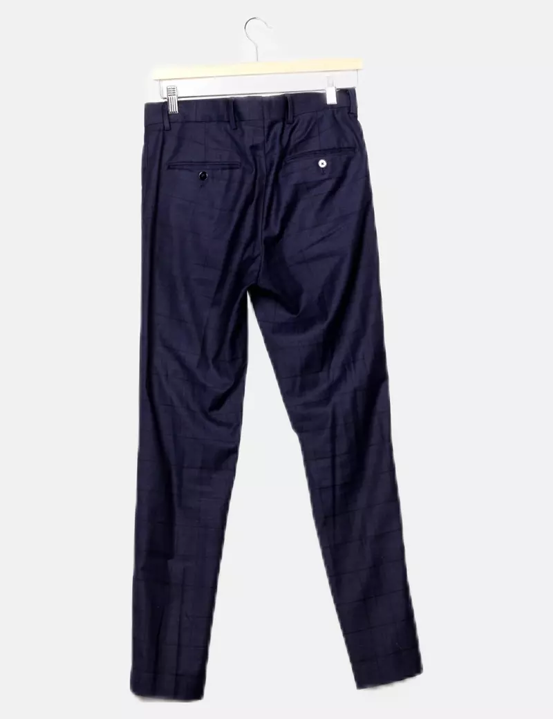 Mango Pantalón azul marino cuadros