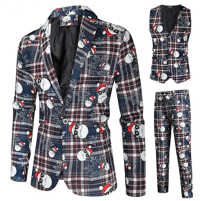 Men's Christmas Casual Ugly Sets 3 Piece Blazer Funny Xmas Outfit Sets