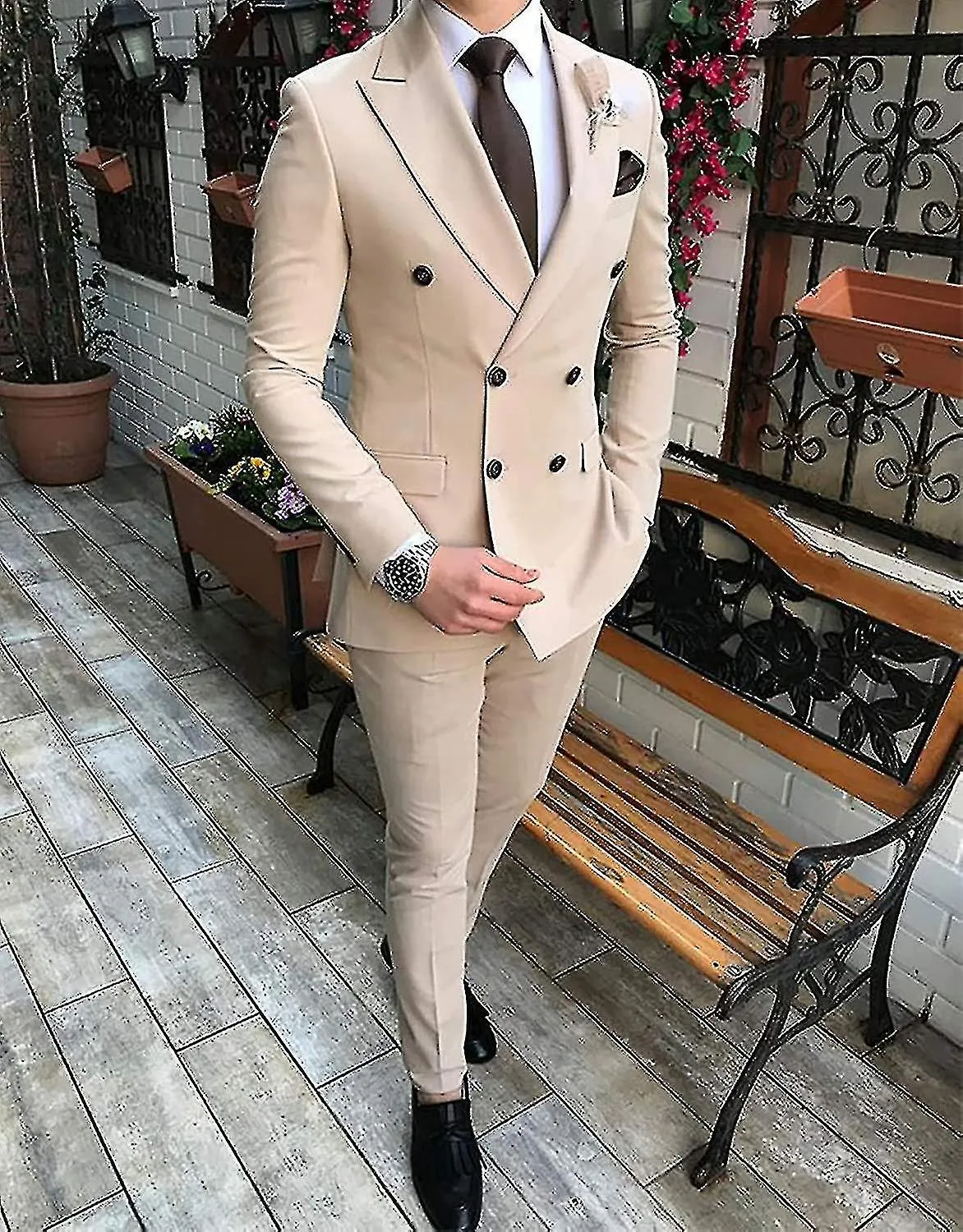 Men's Double-breasted Blazer Suit 2 Pieces Slim Fit Wedding Groom Tuxedos Peak Lapel Formal Prom Suits