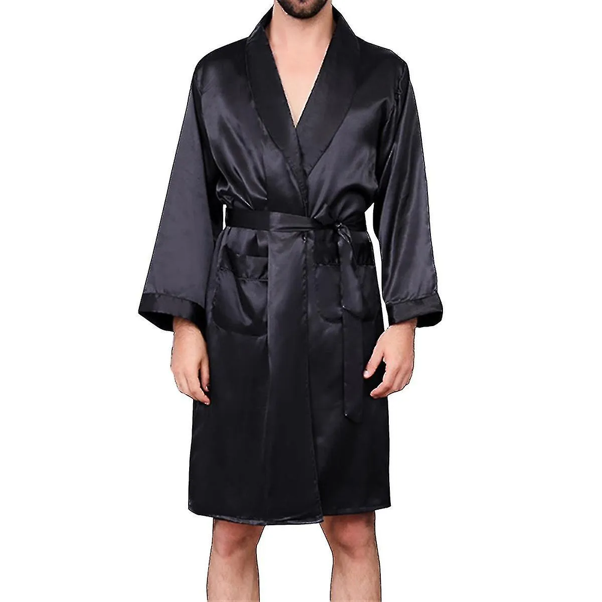 Men's Summer Luxurious Kimono Soft Satin Robe Long-sleeve Nightgown Printed Pajamas Bathrobes