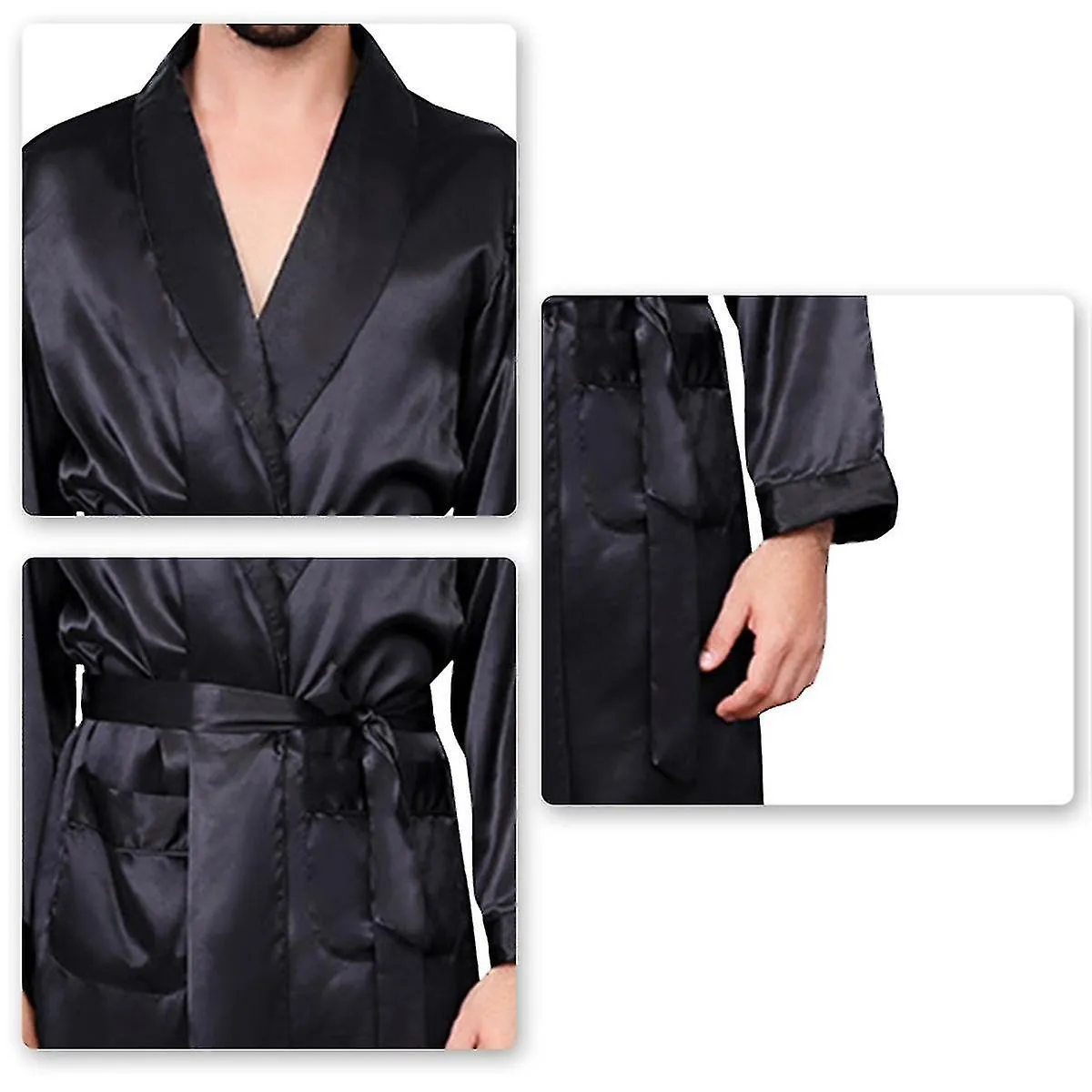 Men's Summer Luxurious Kimono Soft Satin Robe Long-sleeve Nightgown Printed Pajamas Bathrobes