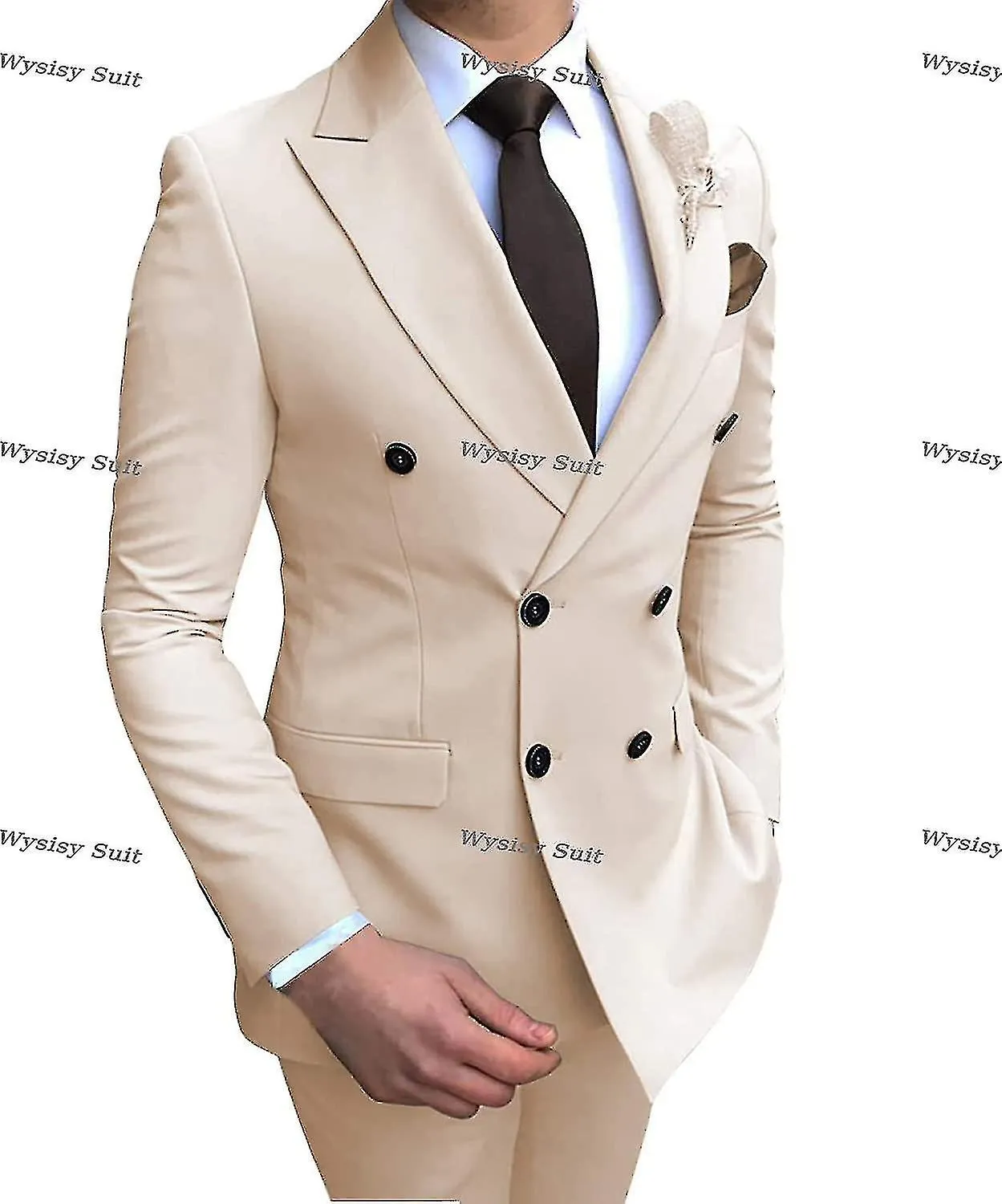 Mens Double-breasted Blazer Suit 2 Pieces Slim Fit Wedding Groom Tuxedos Peak Lapel Formal Prom Suits