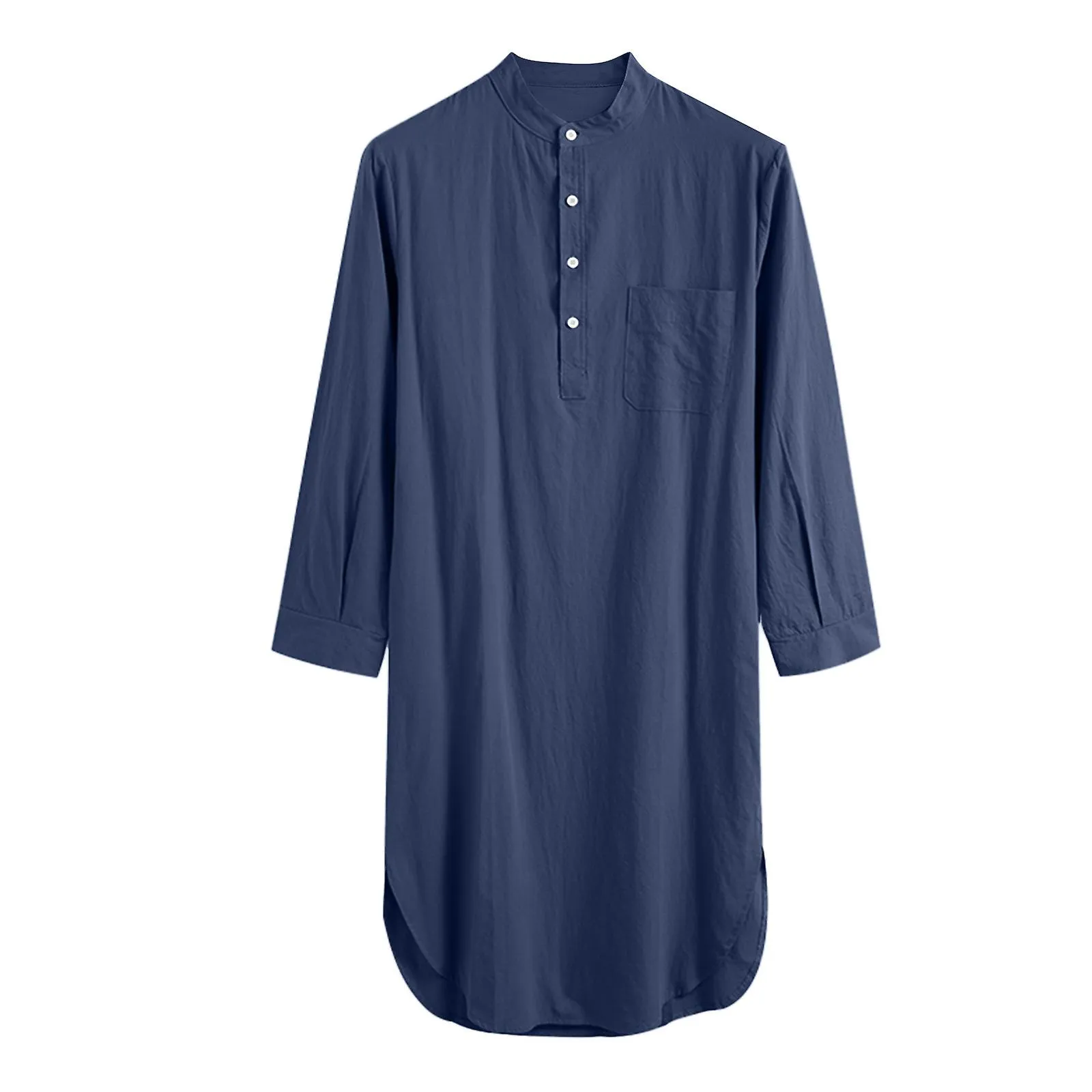 Mens Robe Long Sleeve Button Solid Color Arabic Shirt Mens Robe