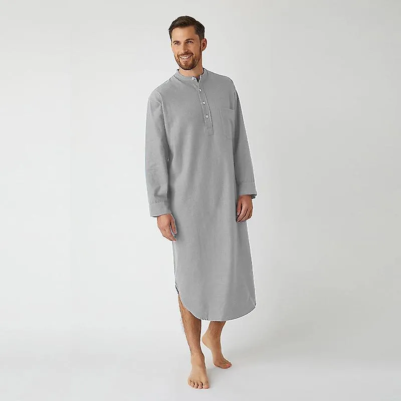 Mens Robe Long Sleeve Button Solid Color Arabic Shirt Mens Robe