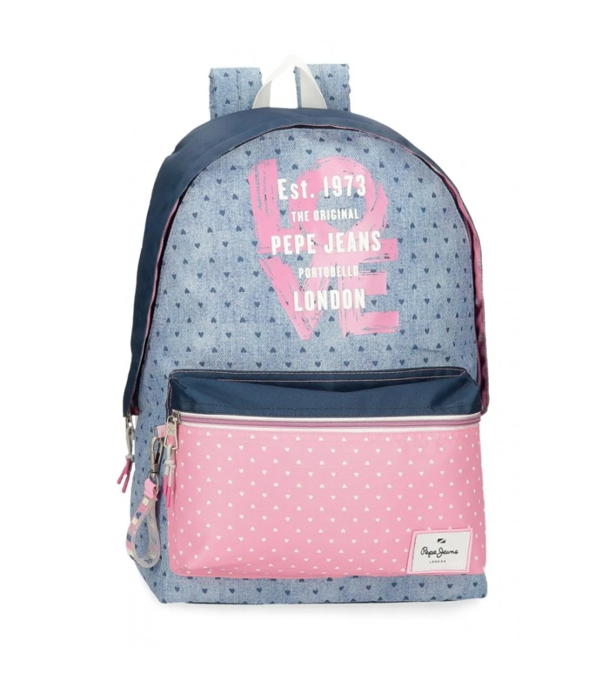 Mochila Pepe Jeans Noni denim 42 cm adaptable a carro azul, rosa