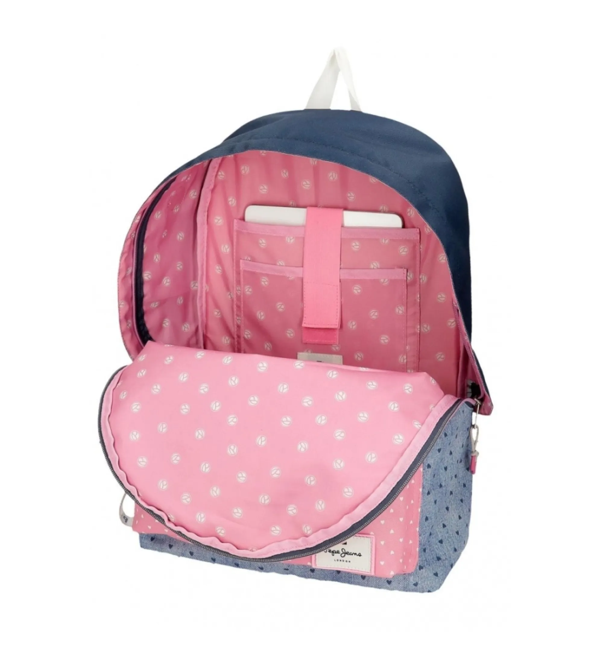 Mochila Pepe Jeans Noni denim 42 cm adaptable a carro azul, rosa