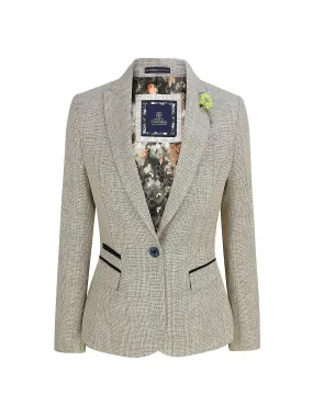 Mujeres Tweed Herringbone Tailored Fit Classic Blazer