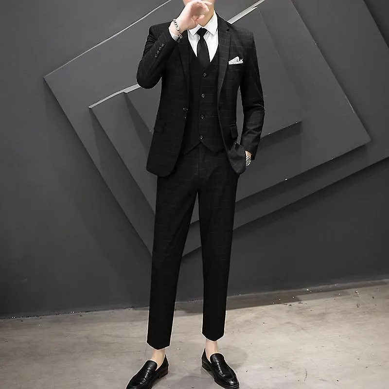 New (blazer+ Vest + Pants) Men's Business Professional Formal Wear Fashion Korean Version Slim Best Man Groom Dress 3-piece 