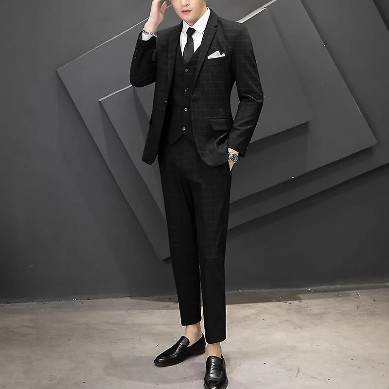 New (blazer+ Vest + Pants) Men's Business Professional Formal Wear Fashion Korean Version Slim Best Man Groom Dress 3-piece 