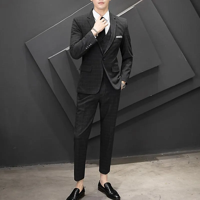 New (blazer+ Vest + Pants) Men's Business Professional Formal Wear Fashion Korean Version Slim Best Man Groom Dress 3-piece 