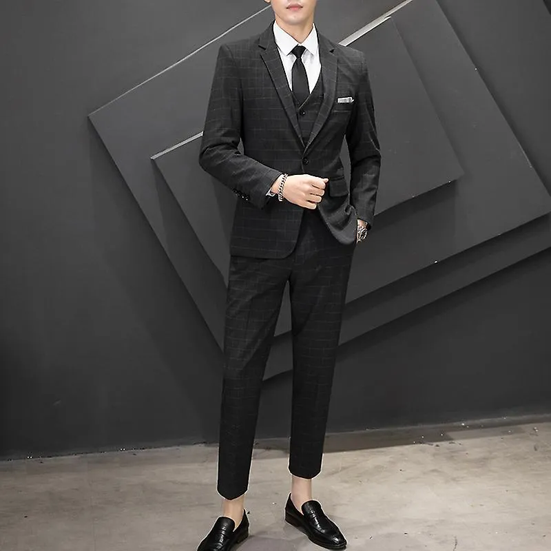 New (blazer+ Vest + Pants) Men's Business Professional Formal Wear Fashion Korean Version Slim Best Man Groom Dress 3-piece 