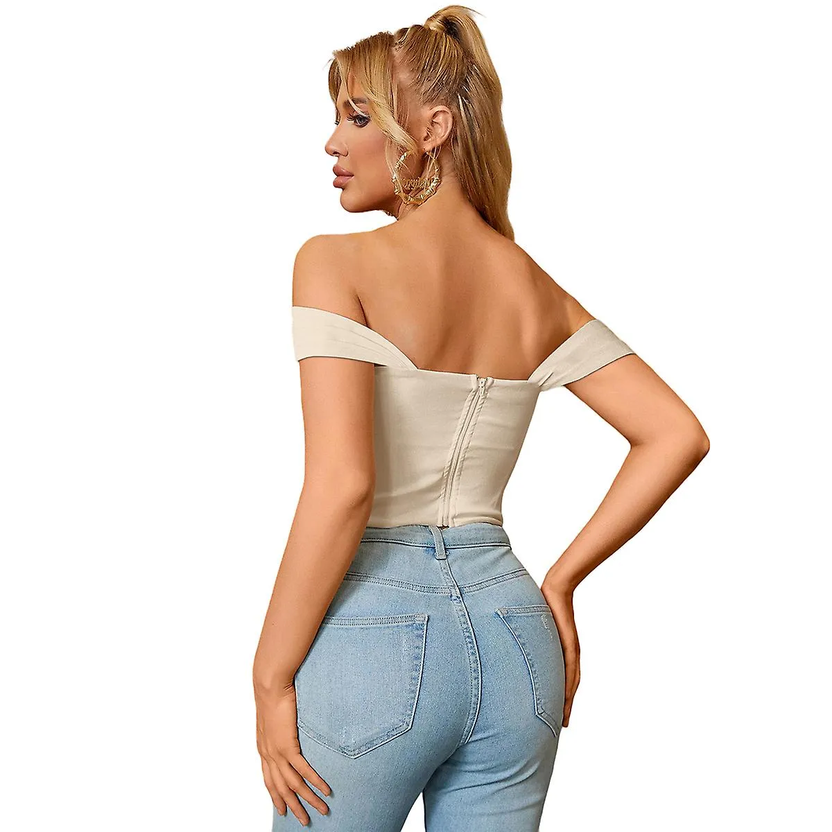 Off Shoulder Corset Crop Top Push Up Deshuesado Ruched Cute Bustier