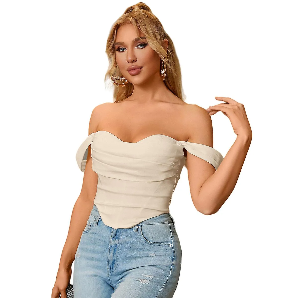 Off Shoulder Corset Crop Top Push Up Deshuesado Ruched Cute Bustier