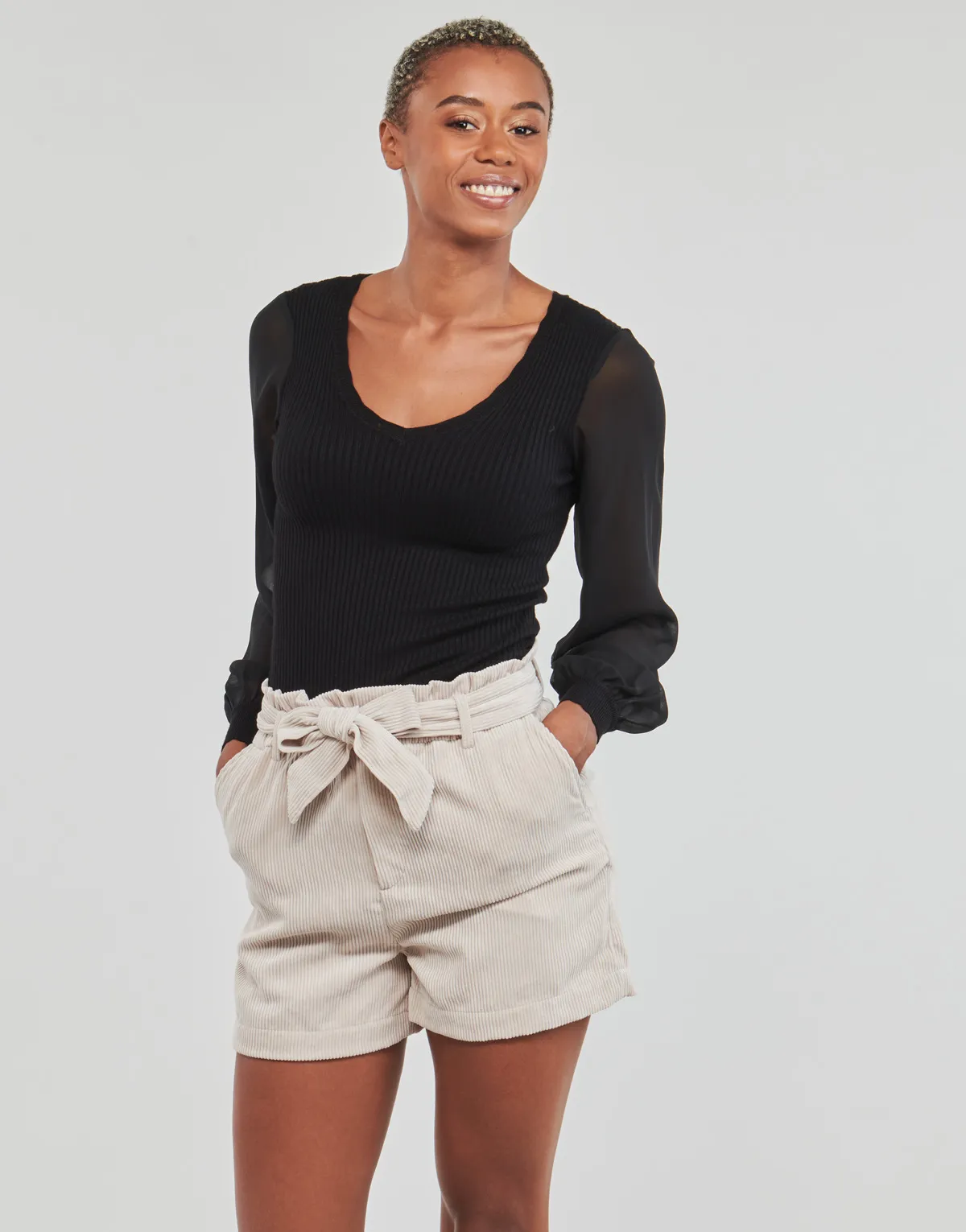 ONLJENNY LS WOVEN MIX VNECK CC KNT