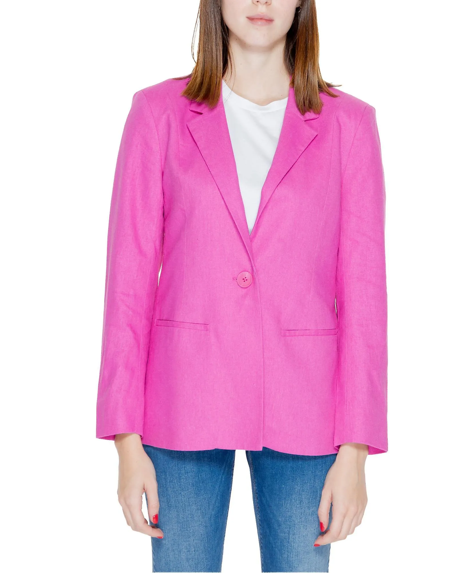 Only Button-Front Linen-Blend  Blazer with Front Pockets