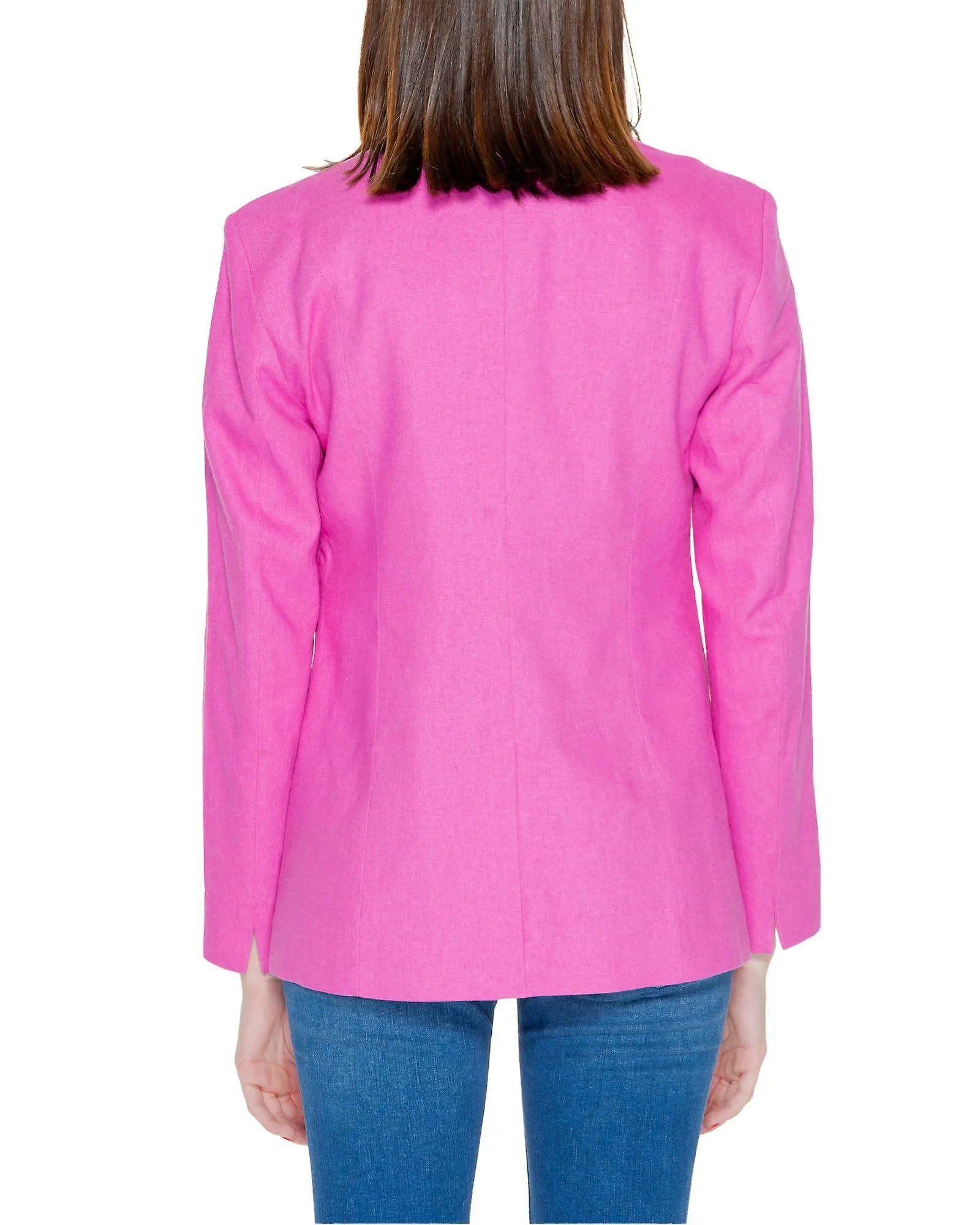 Only Button-Front Linen-Blend  Blazer with Front Pockets