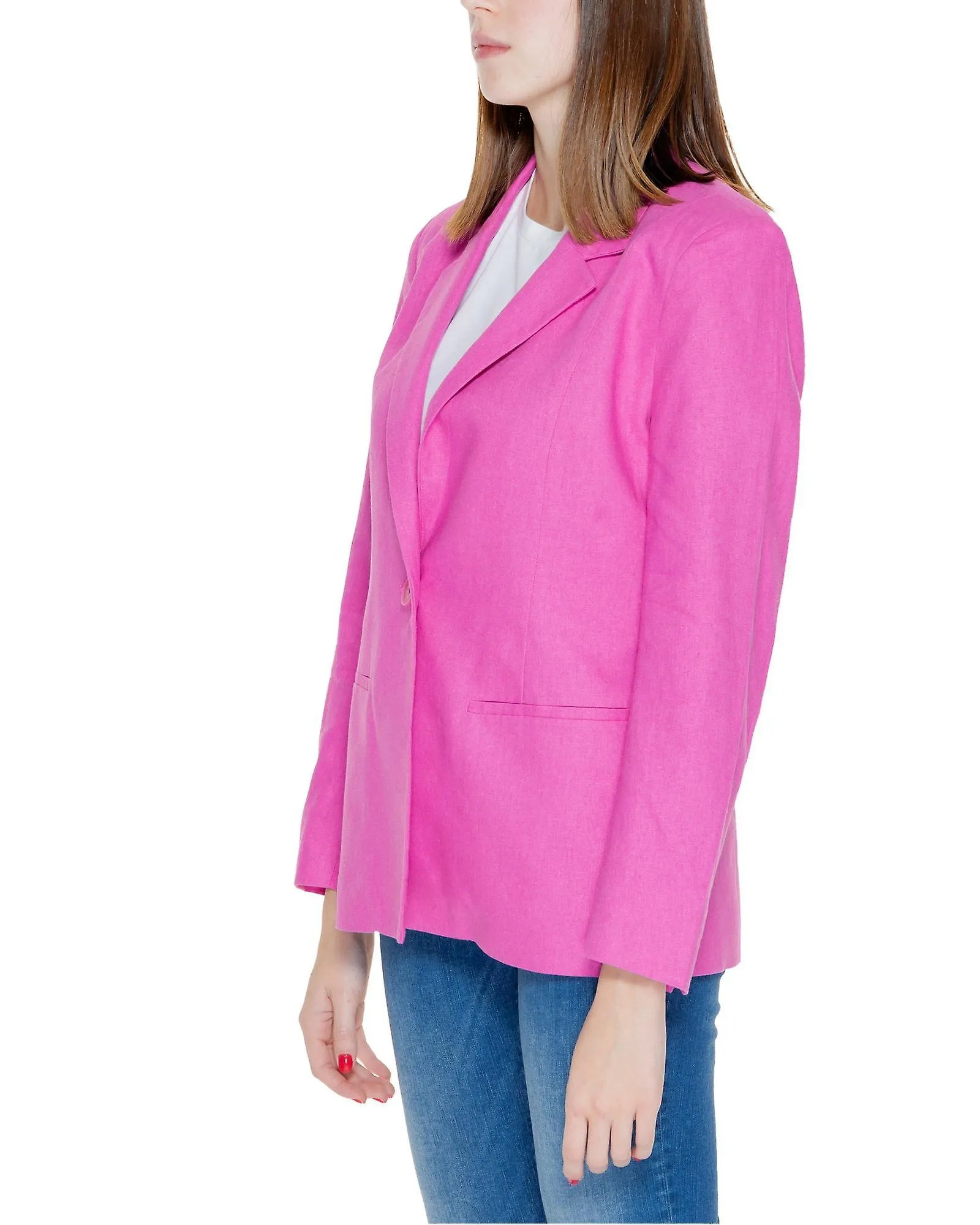 Only Button-Front Linen-Blend  Blazer with Front Pockets