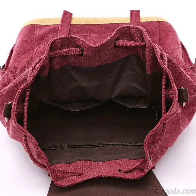 Retro Flap Draw String Multifunction Shoulder Bag Handbag Cavnas Backpack Multi-purpose School Backpack